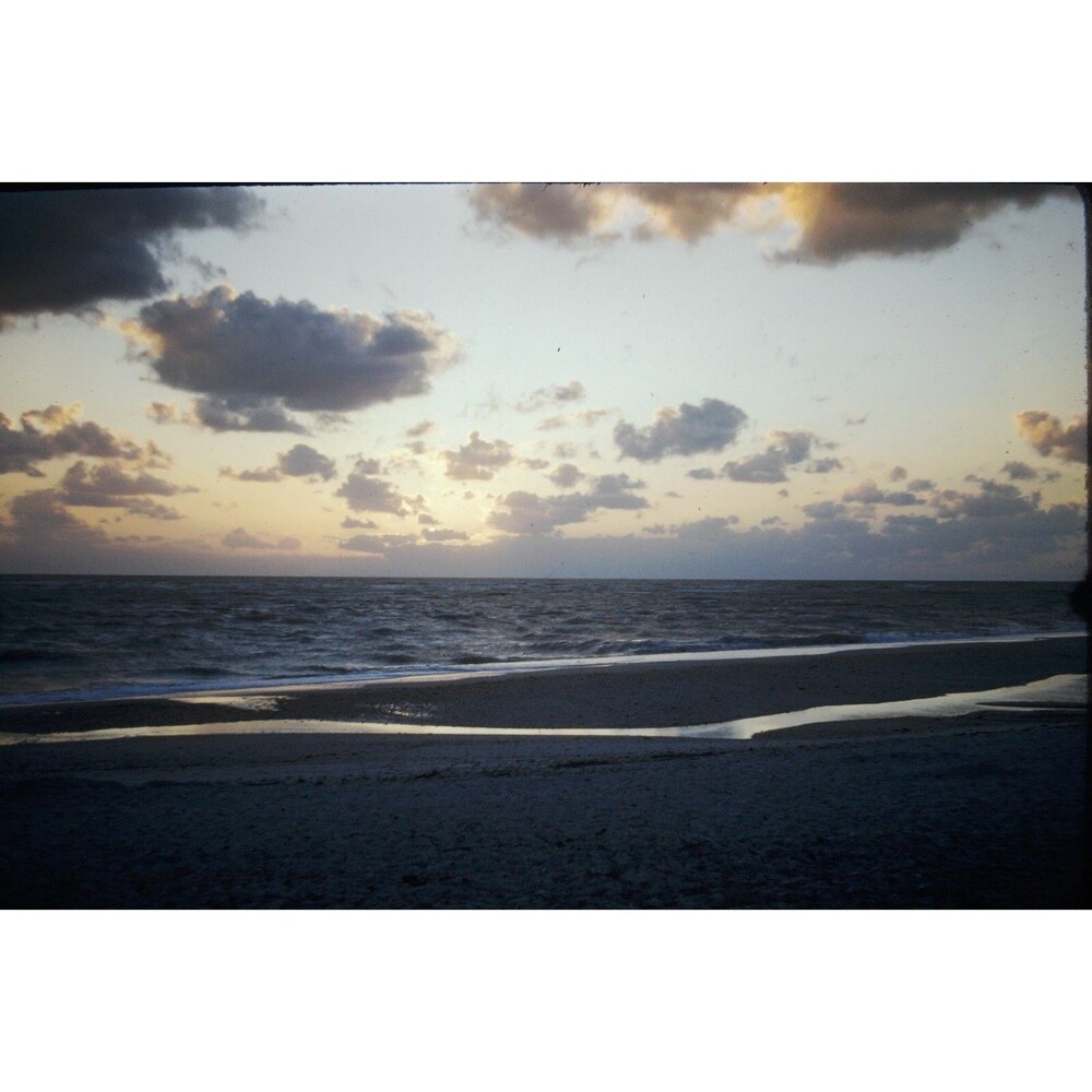 Original 1950s Red Border Kodachrome 35mm Slide - Sunset And Waves